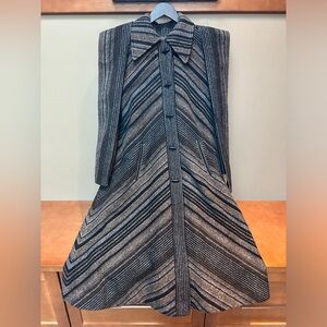 Vintage 100% Pure Wool Chevron Patterned Coat with Attached Hood and Scarf
